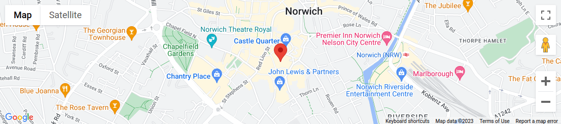 Map of area surrounding Castle Qtr, Farmers Avenue, Nor parking, Norwich