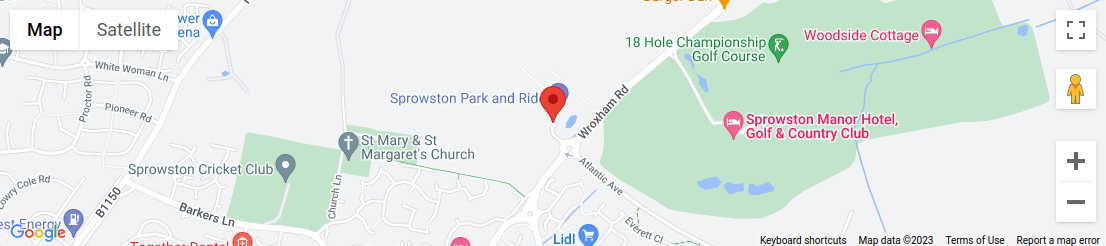 Map of area surrounding Sprowston, Wroxham Road, Norwich parking, Norwich