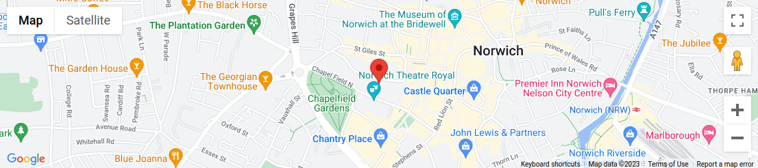 Map of area surrounding Forum, Bethel Street, Norwich parking, Norwich